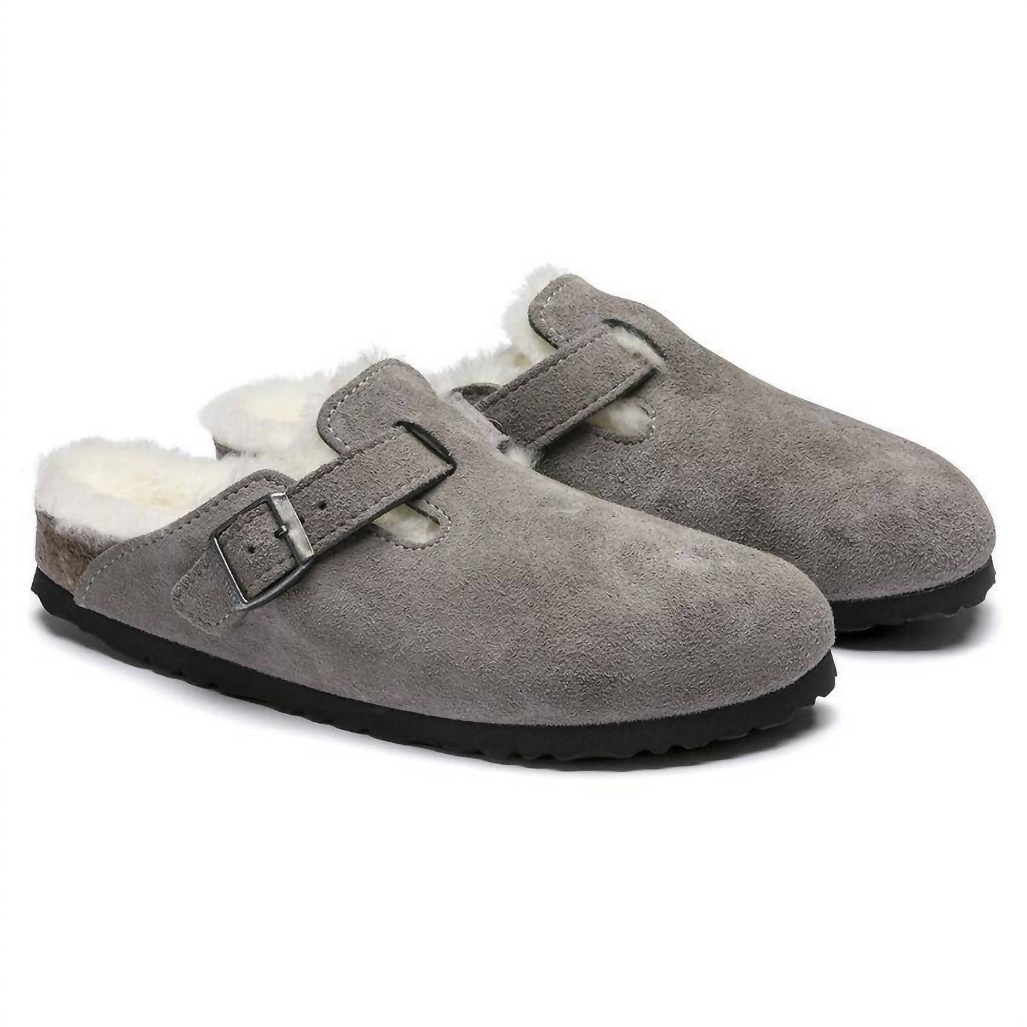 Unisex Boston Fur Coin Shearling Clog In Stone