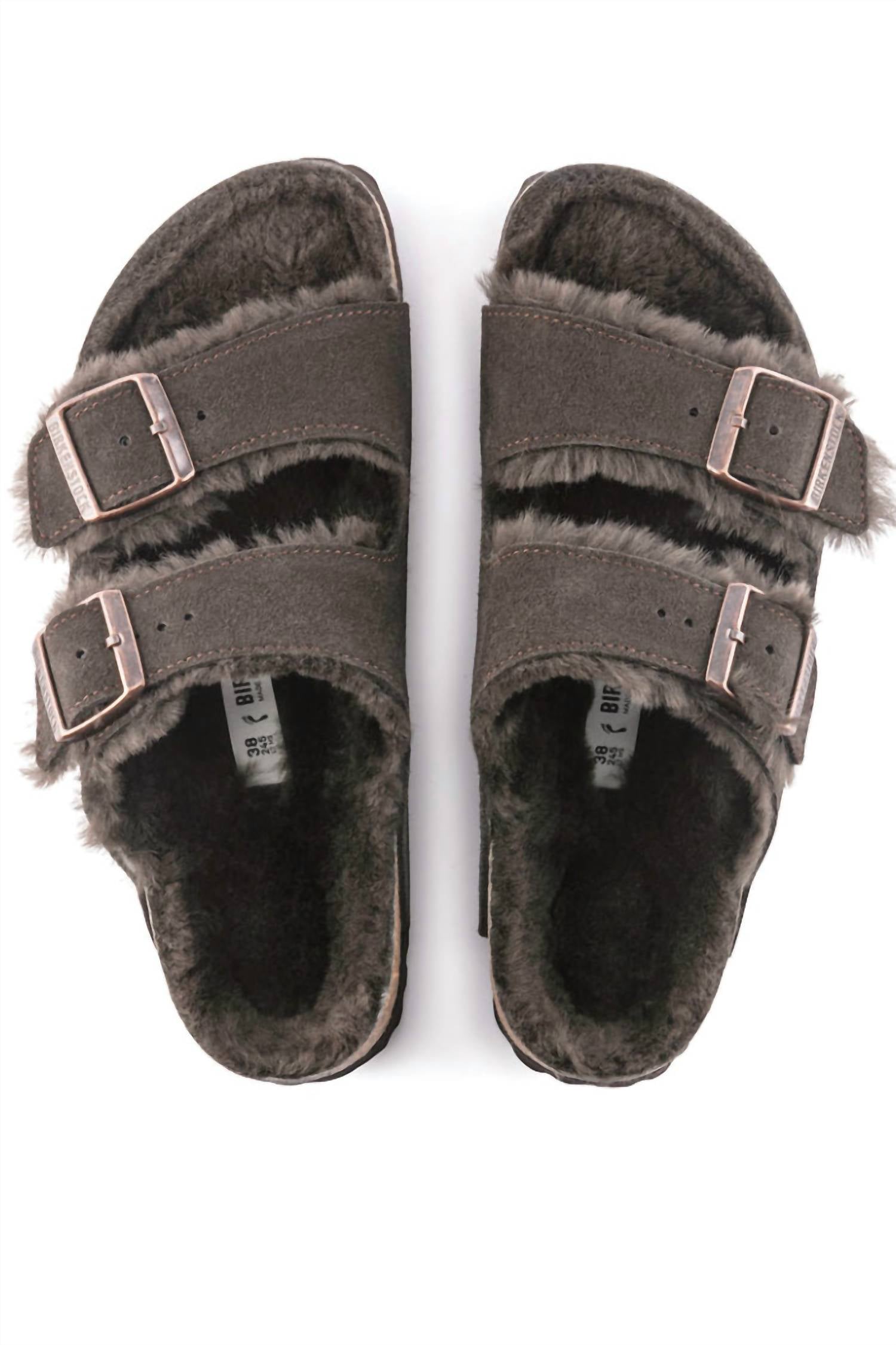 Unisex Arizona Shearling Suede Narrow Sandals In Mocca