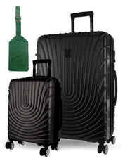 2pc Pierre Cardin Large Hard-Shell Suitcase & Cabin Set Luggage Tag Black