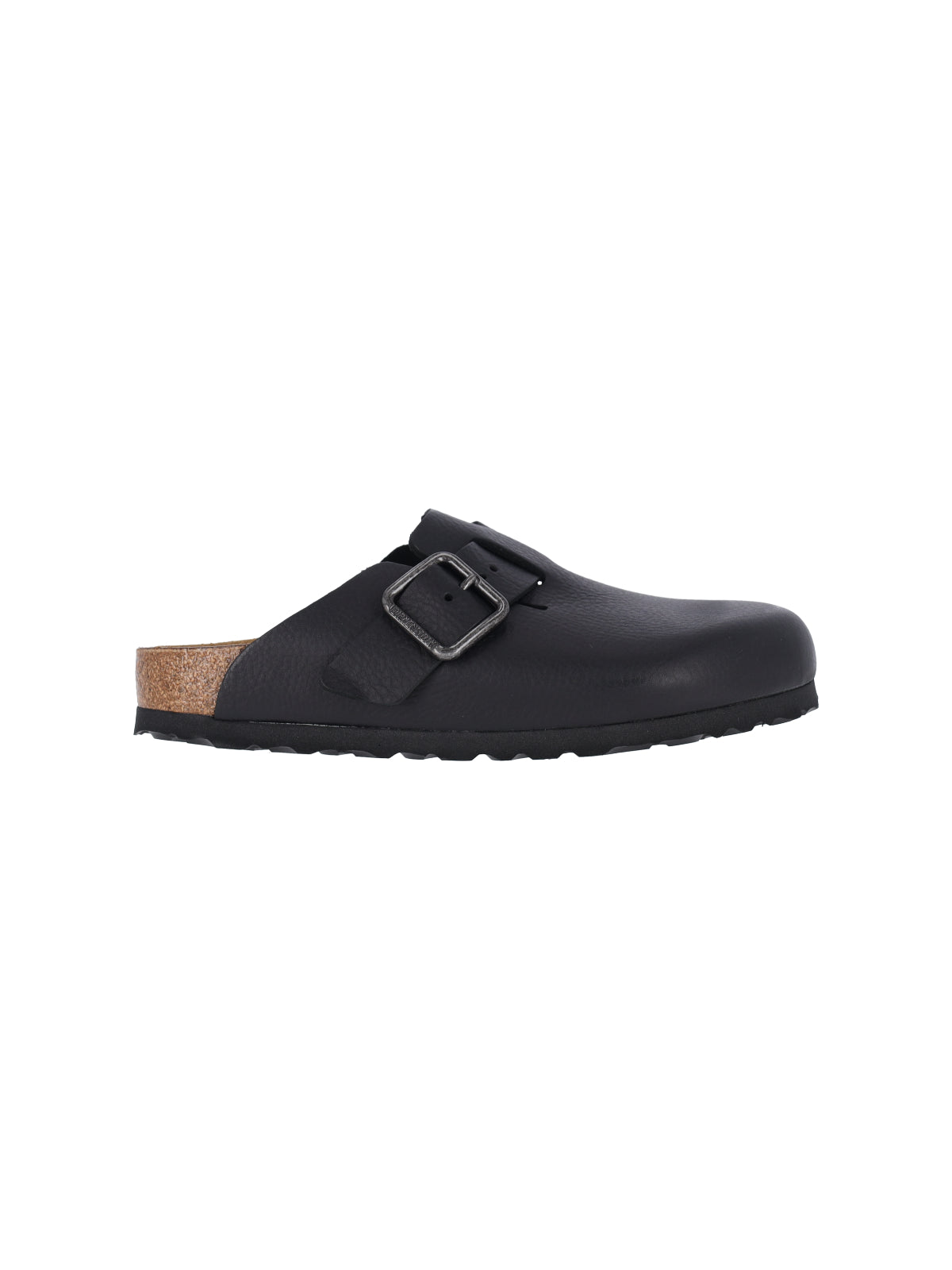 Slip-On Mules with Rounded Toe and Metal Buckle Detail