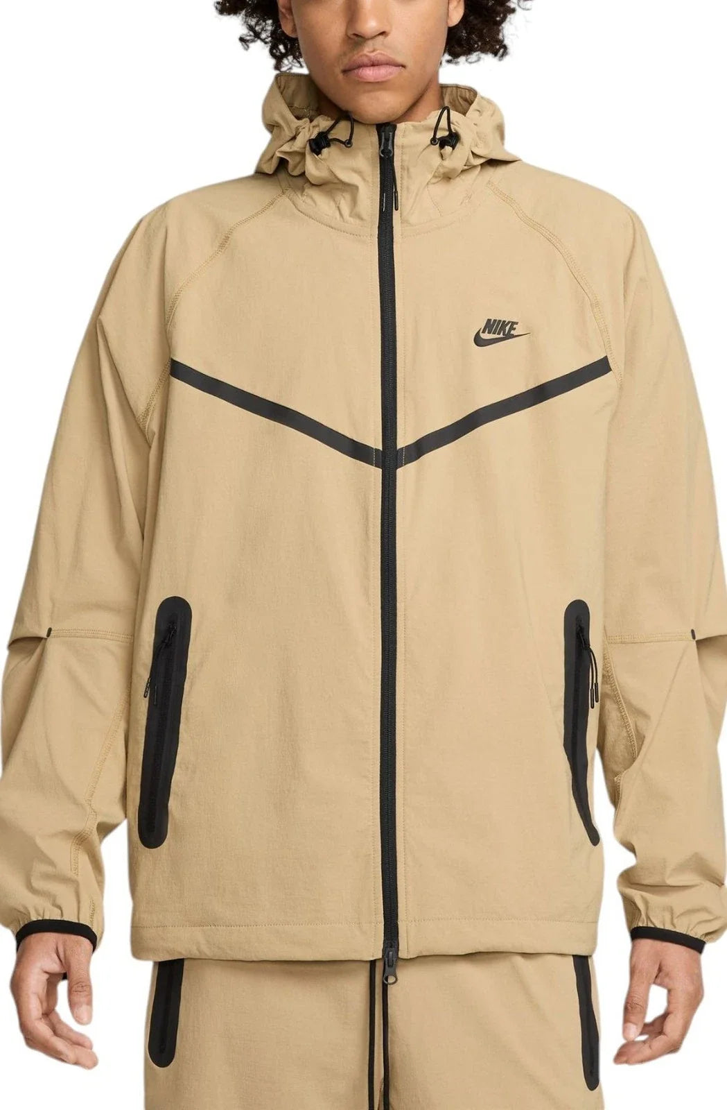 Nike Tech HM7151-297 Jacket Men's Parachute Beige Woven Hooded Full Zip POSH002