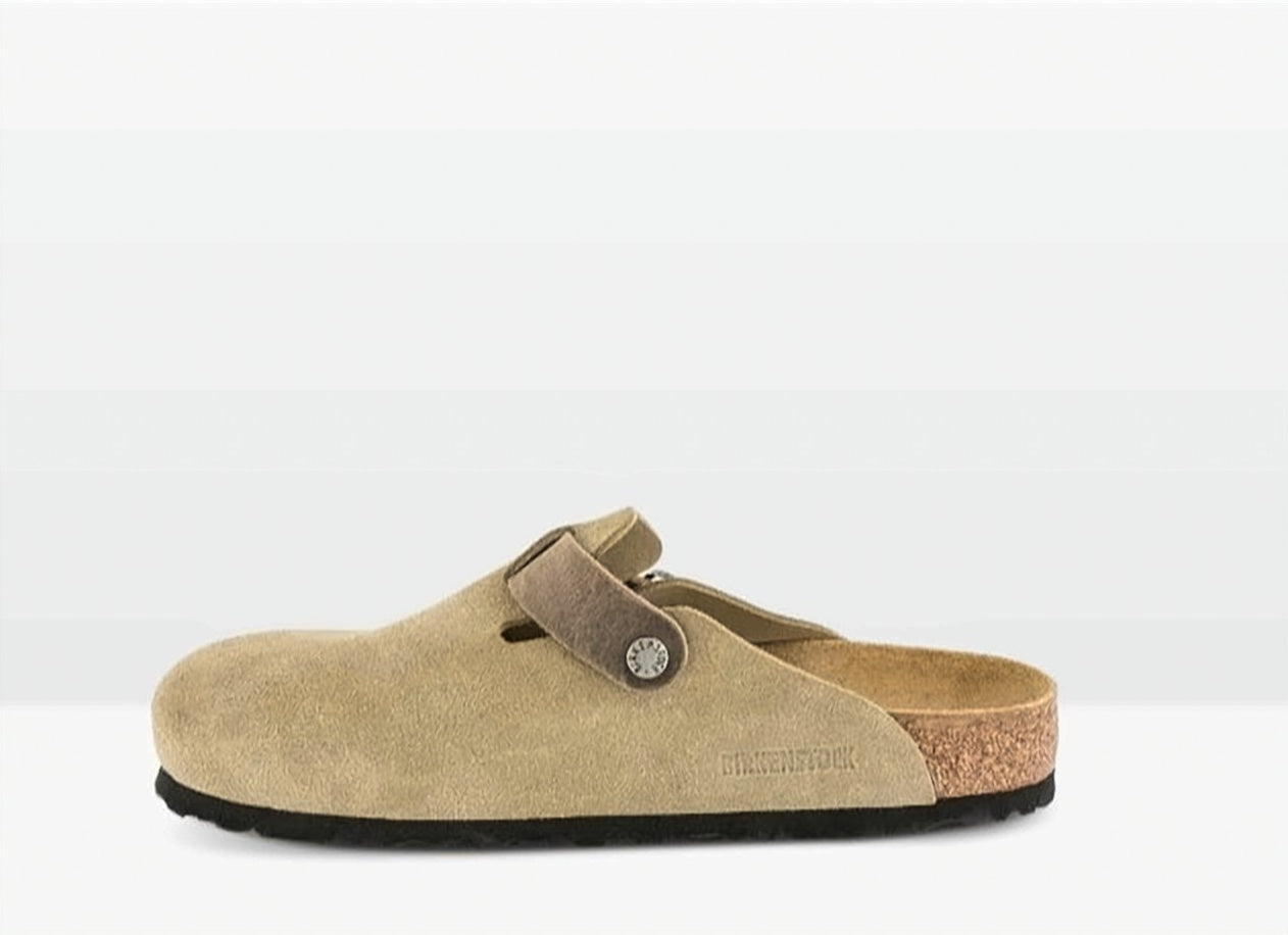 Boston Suede Buckle Strap Clog