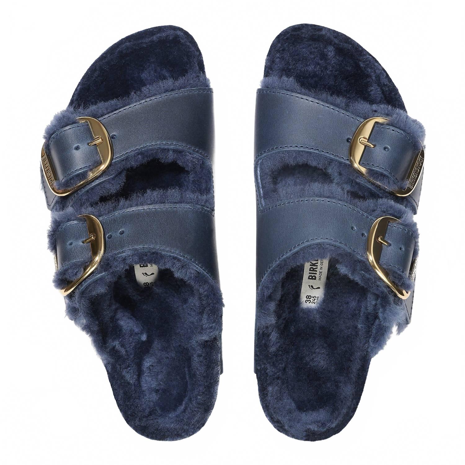 Women's Arizona Big Buckle Shearling Sandal In Midnight Blue