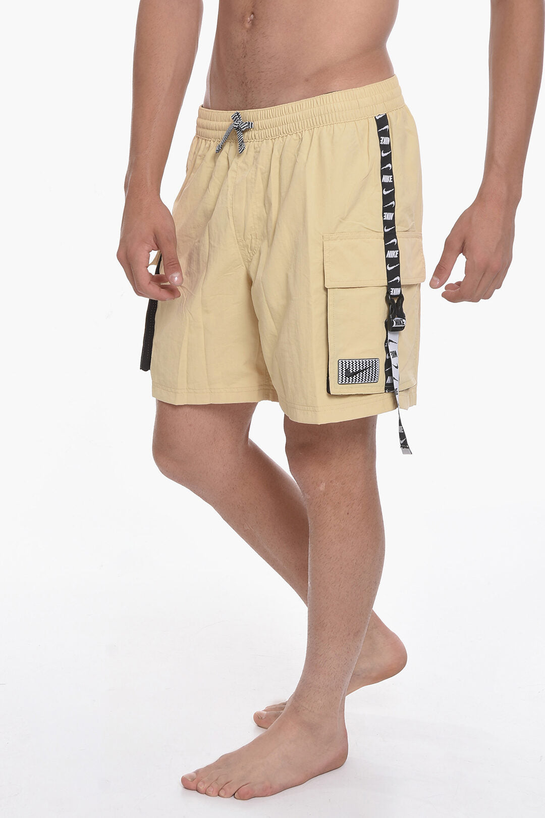 SWIM Solid-Color Boxer Swim Trunks with Logo Side Band