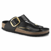 Unisex Gizeh Big Buckle Sandal In High Shine Black