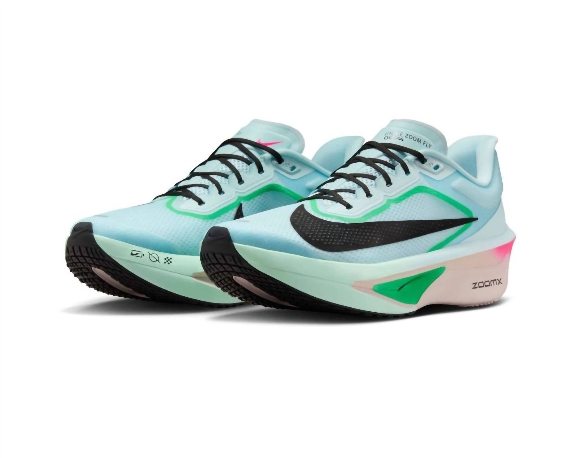 Men's Zoom Fly 6 Running Shoes In Glacier Ice/black-Hyper Pink-Green Shock