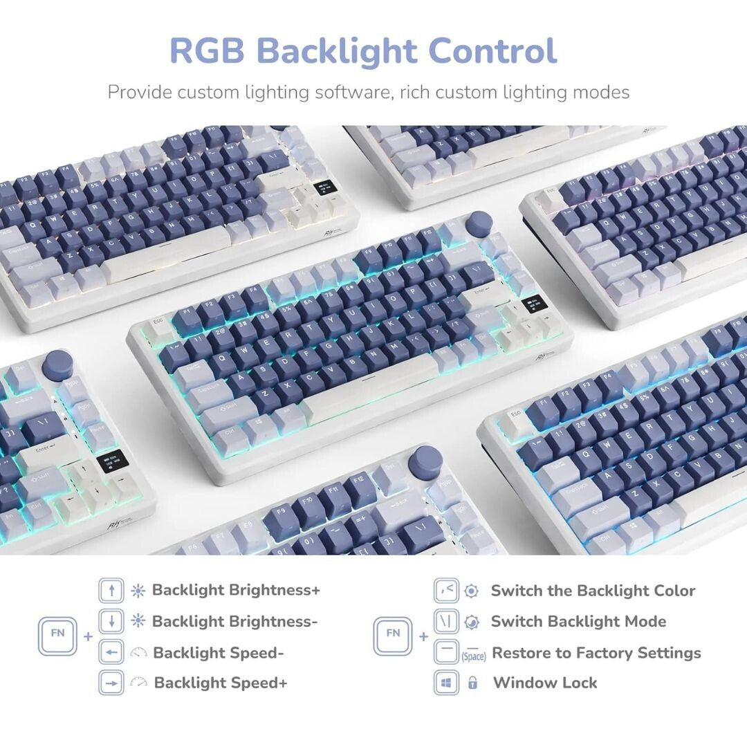 Royal Kludge RK-M75 Ocean Blue Tri Mode Mechanical Keyboard - Brown Switch