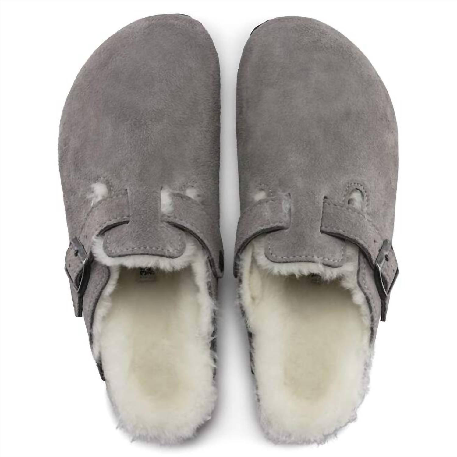 Women's Boston Shearling Clog - Narrow In Stone Coin