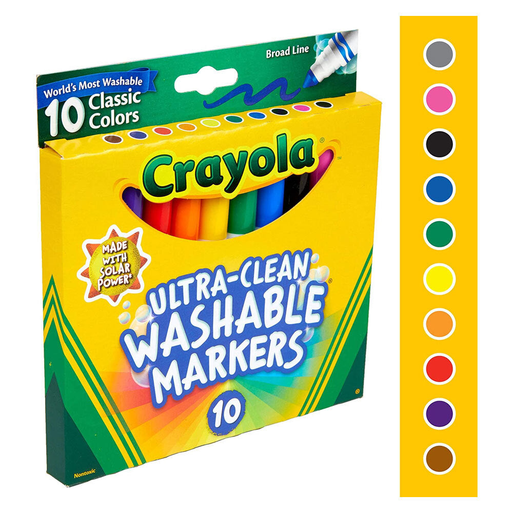 10pc Crayola Ultra Clean Classic Colours Washable Markers For Kids 4+