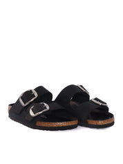 Black Arizona Oiled Leather Slide Sandal