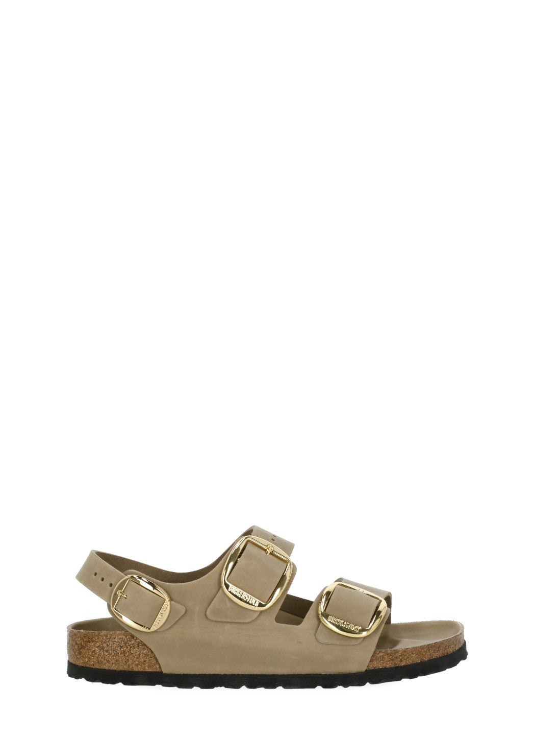 Beige Milano Big Buckle Polished Leather Sandals