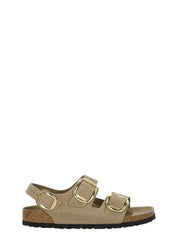 Beige Milano Big Buckle Polished Leather Sandals