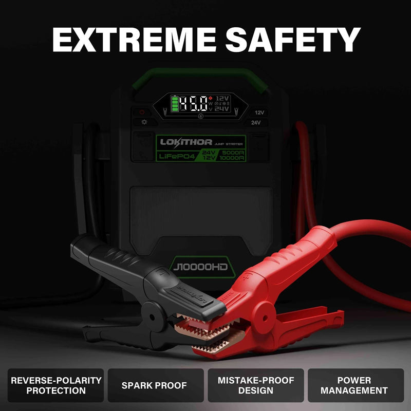 Lokithor J10000HD Big Dog 3-in-1 Truck Jump Starter 12v / 24v + USB Power Bank + LED Torch