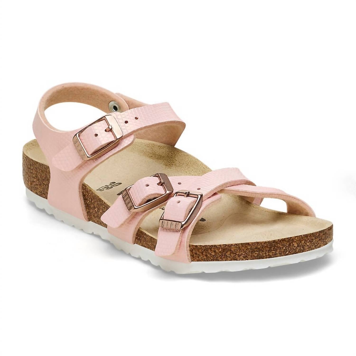 Kids Kumba Crossed Straps Sandal In Shiny Lizard Light Rose