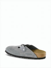 Suede Mule Slipper with Adjustable Leather Strap