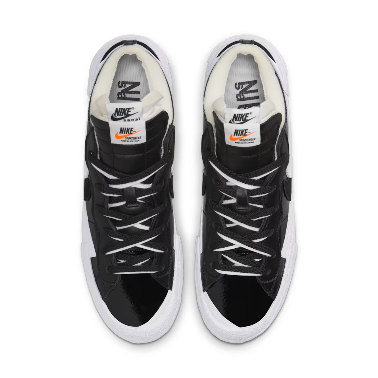 Men's Nike Blazer Low x Sacai DM6443-001 11 Black Patent Leather Shoes GBNC205