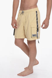 SWIM Solid-Color Boxer Swim Trunks with Logo Side Band