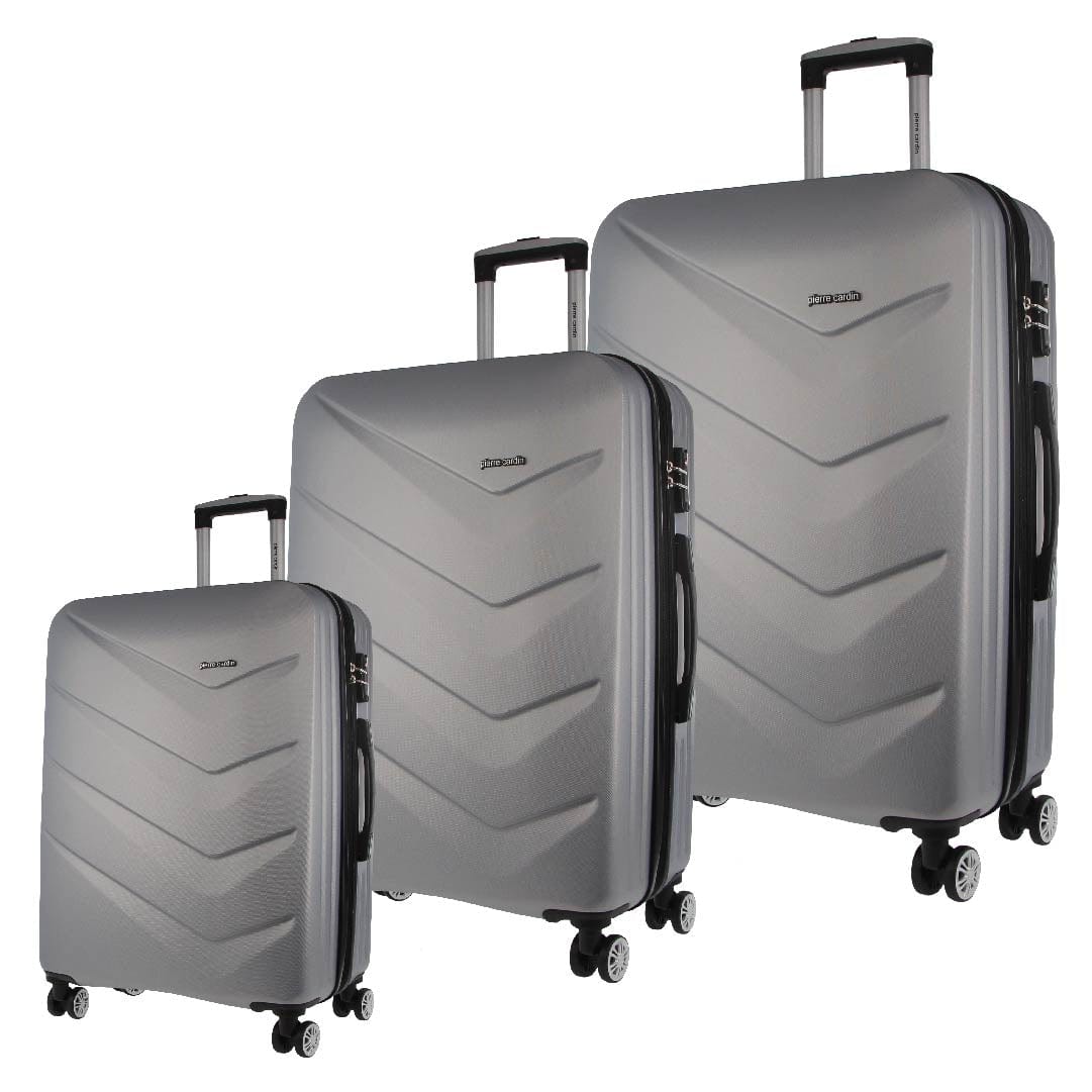 3pc Pierre Cardin Hard-Shell Suitcase Cabin Travel Luggage Set Silver