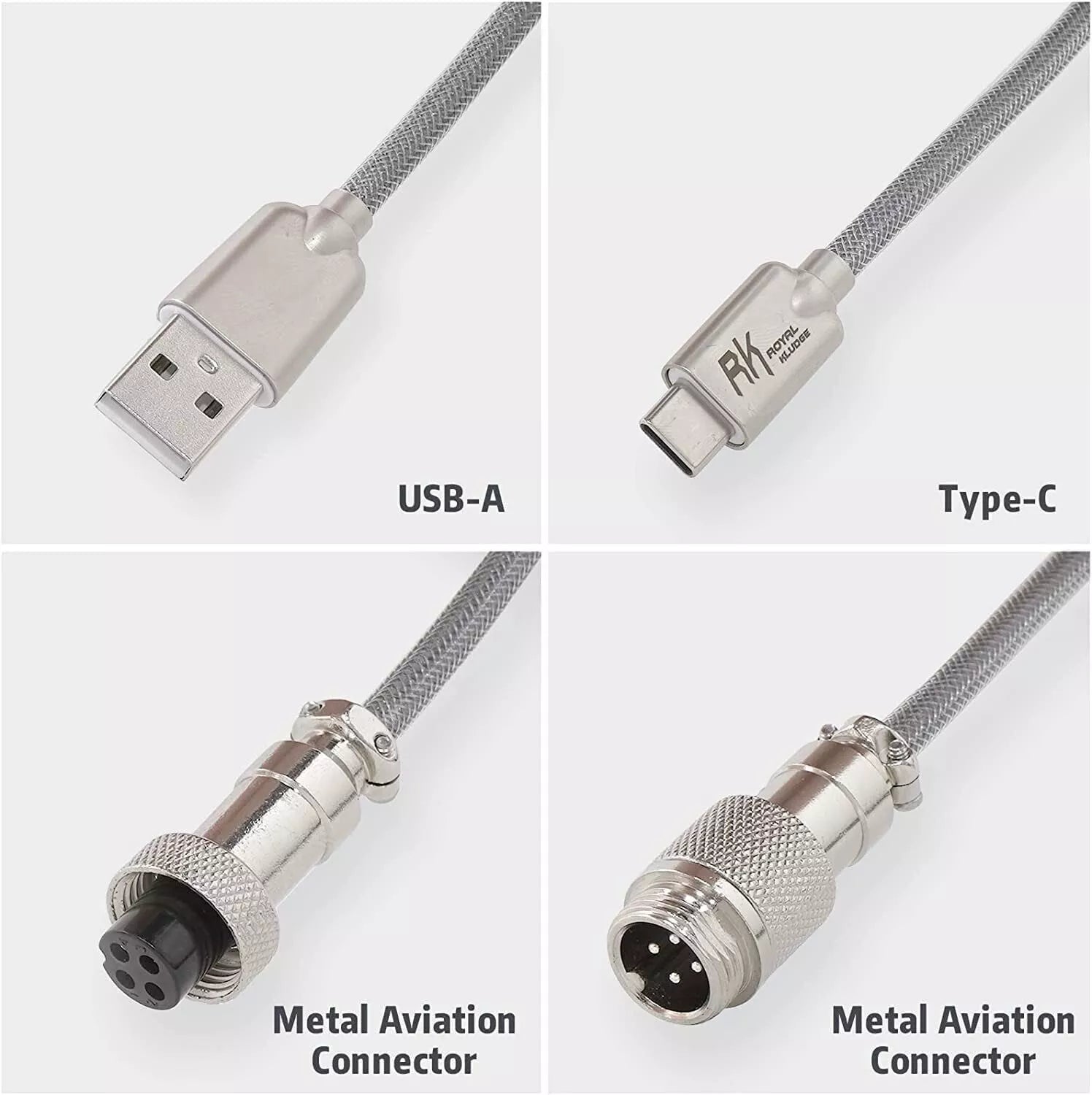 Royal Kludge Coiled Aviator Cable - Easy Detach Connector (Rainbow)