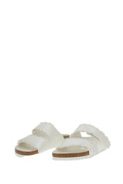Ivory Satin Arizona Sandals with Pearl Detailing