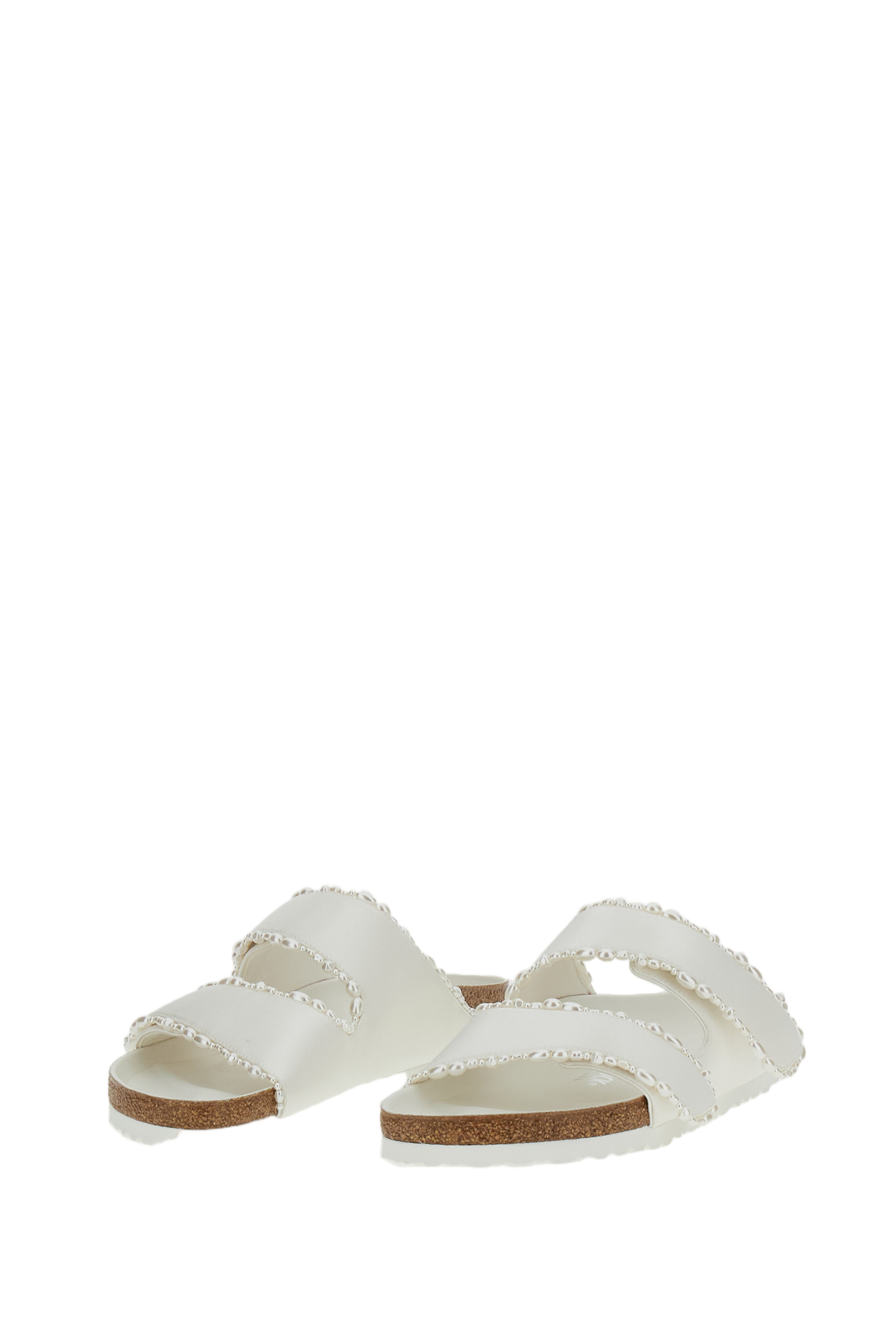 Ivory Satin Arizona Sandals with Pearl Detailing
