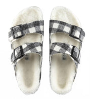 Women's Arizona Wool Shearling Sandal In White/black Plaid