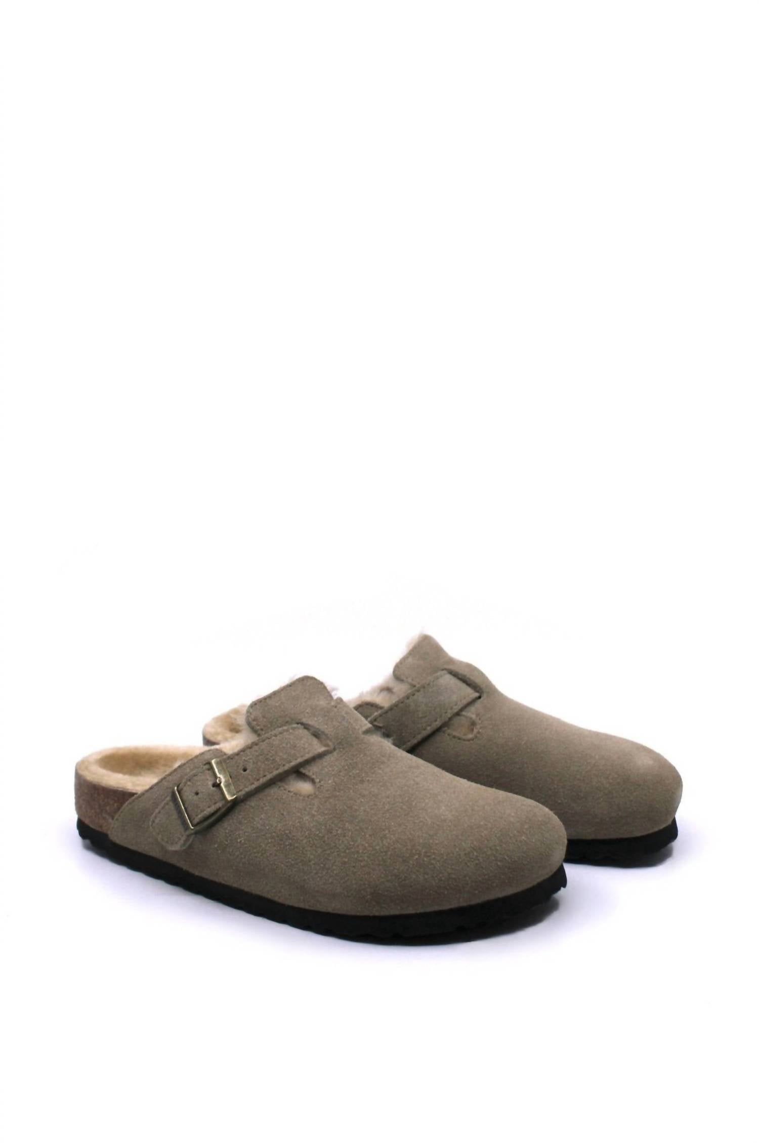 Women's Boston Shearling Clog - Narrow In Taupe