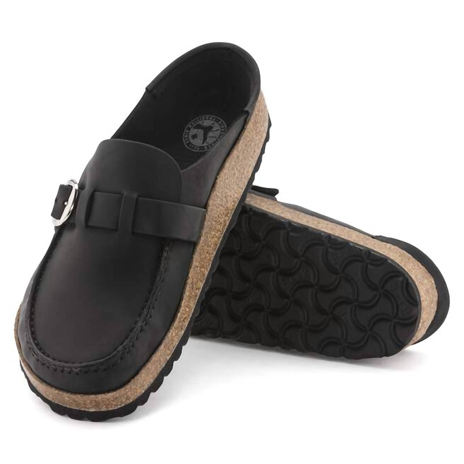 Unisex Buckley Natural Leather Oiled Clogs In Black