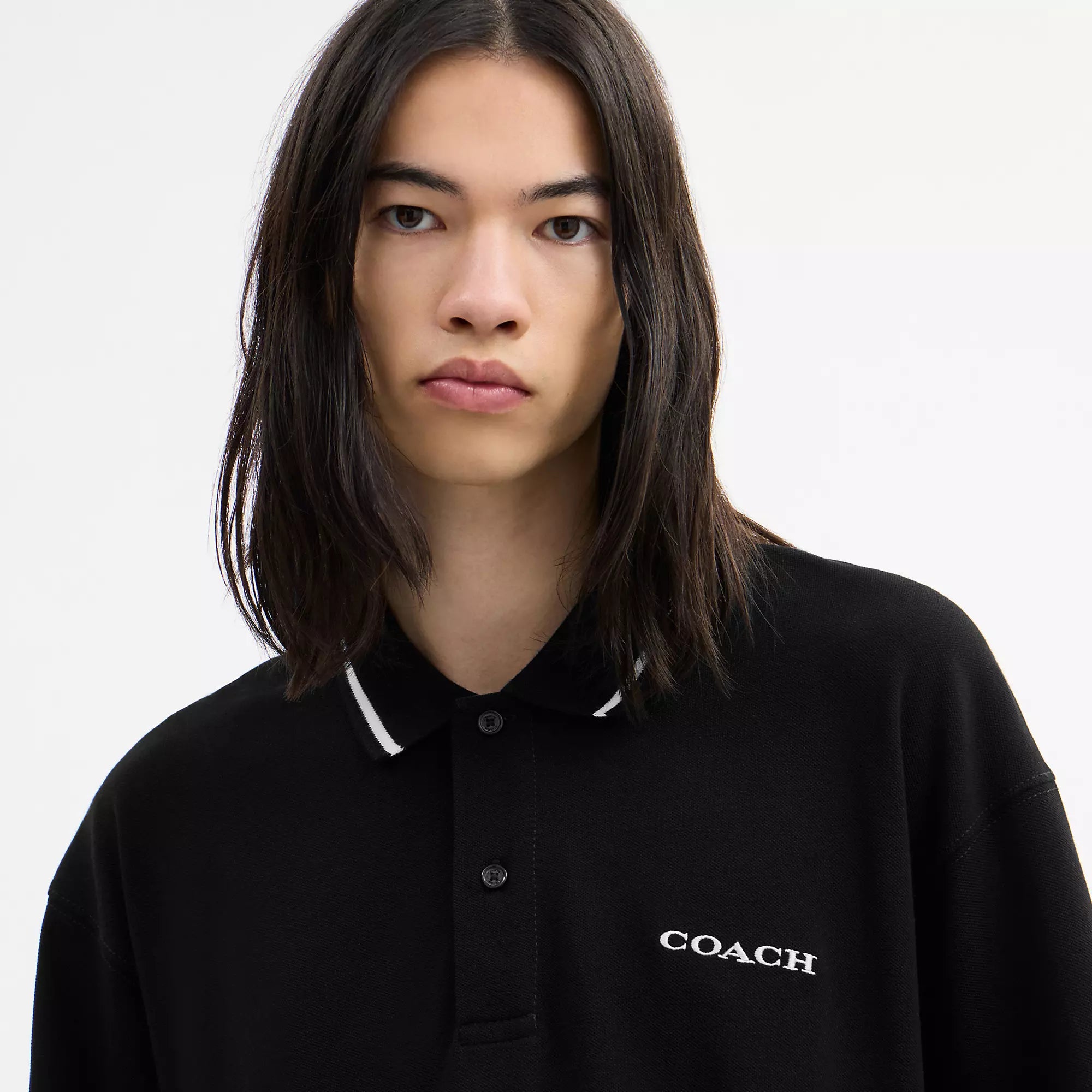 Coach Outlet Signature Trim Long Sleeve Polo In Regenerative Cotton