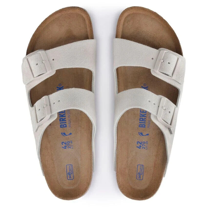 Men's Birkenstock Arizona 1024554-100 Sandal US 7-7.5 White Suede Slip-On ZPO336 (White,7-7.5)