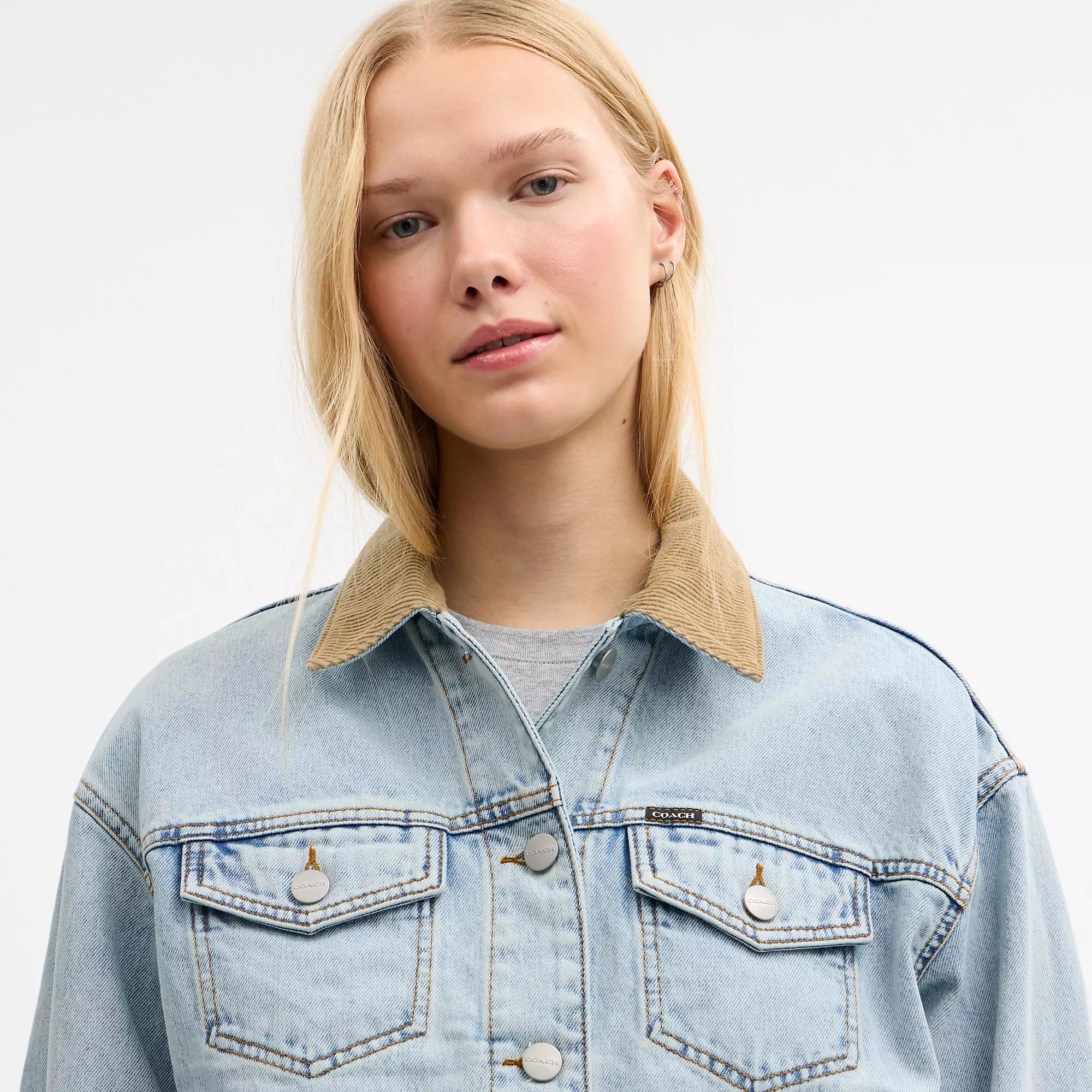 Coach Outlet Denim Jacket With Corduroy Collar In Organic Cotton