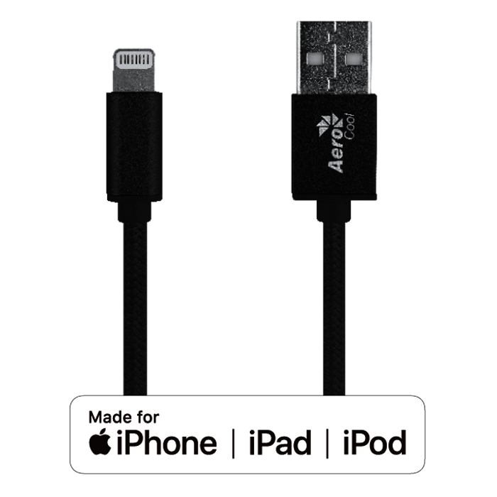 AeroCool Premium MFI Lightning Cable - Nylon Braided (Black)