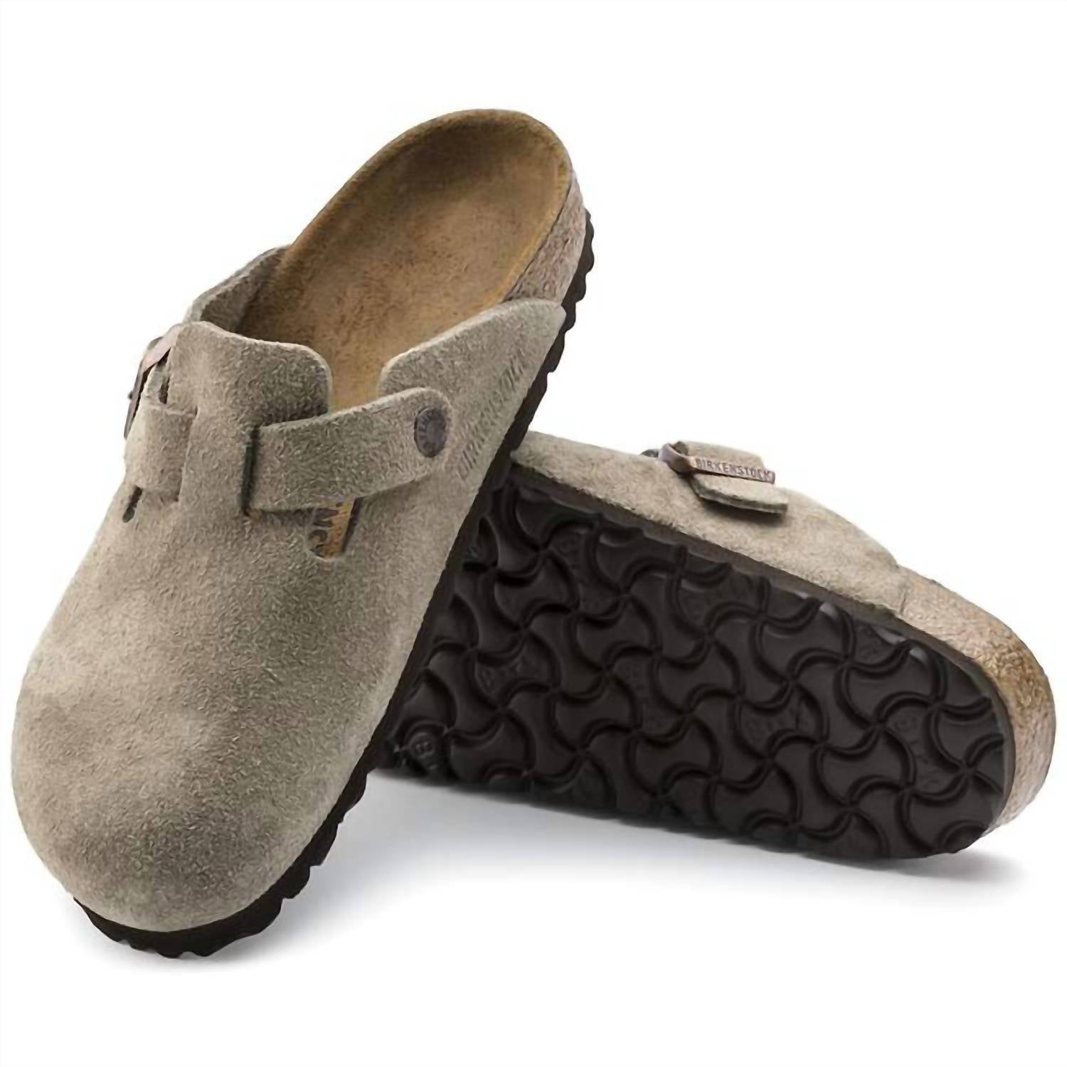 Unisex Boston Suede Leather Clogs In Taupe