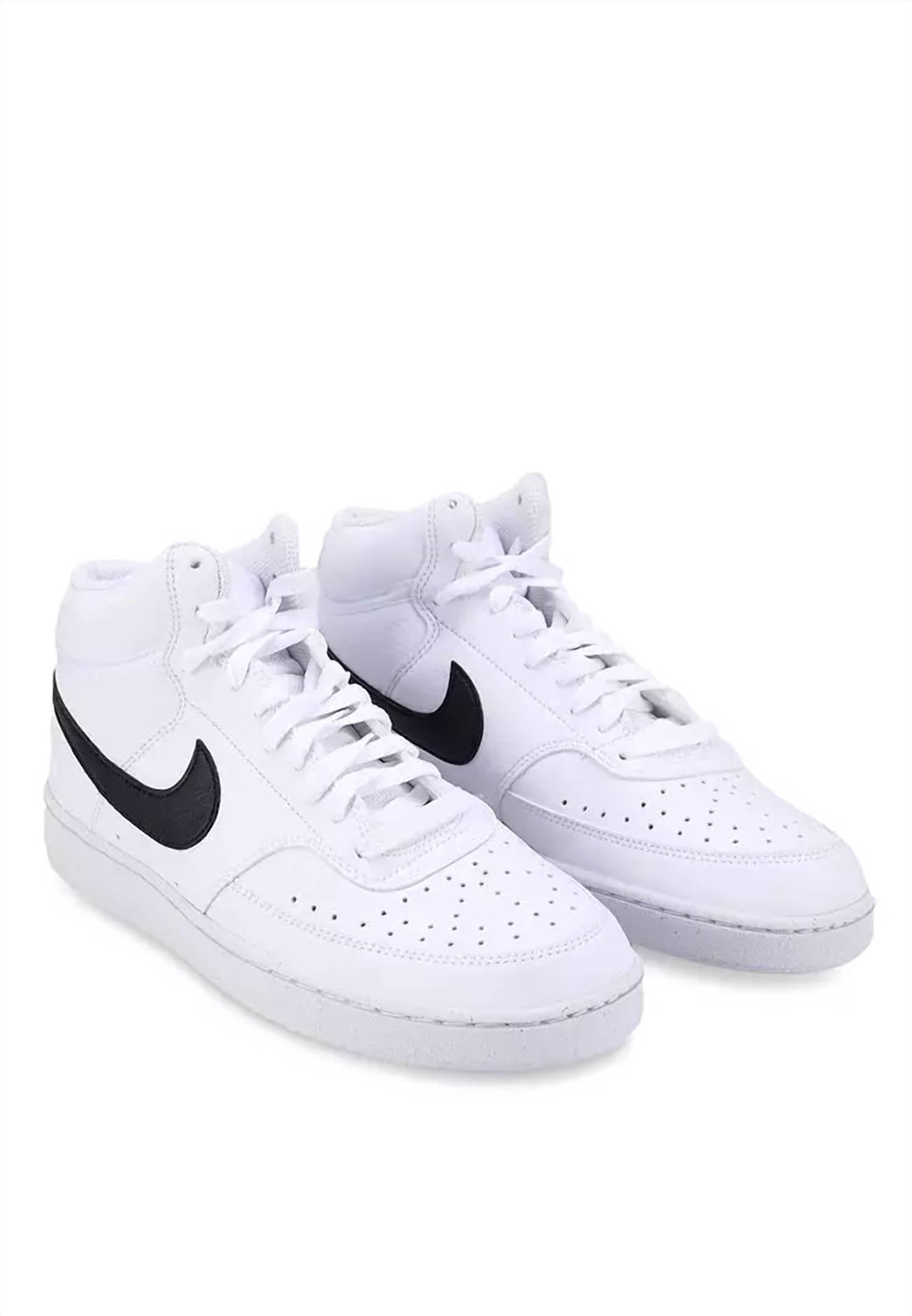 Men's Court Vision Mid Next Nature Shoes In White/black/white