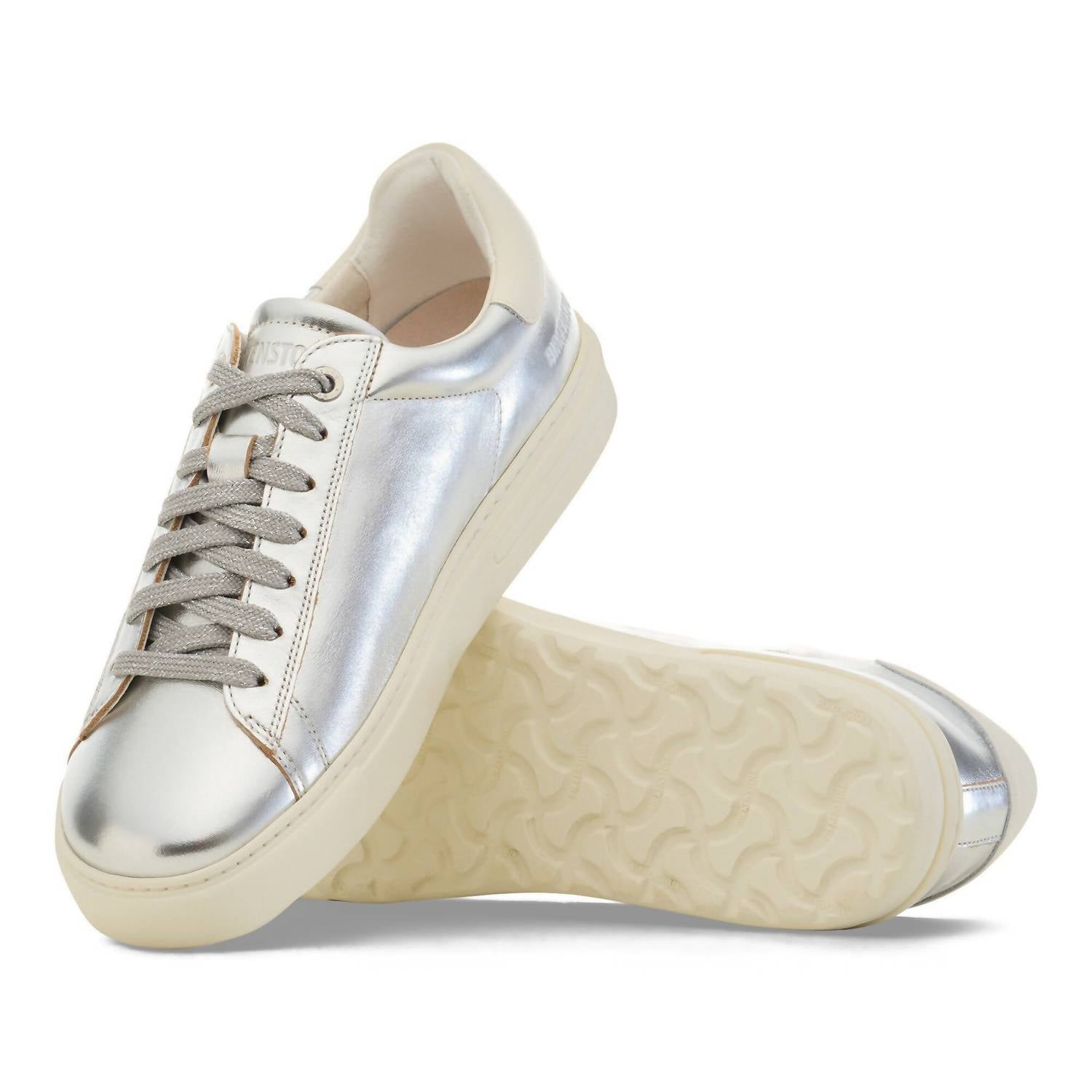 Women's Bend Leather Sneakers In Silver Metal