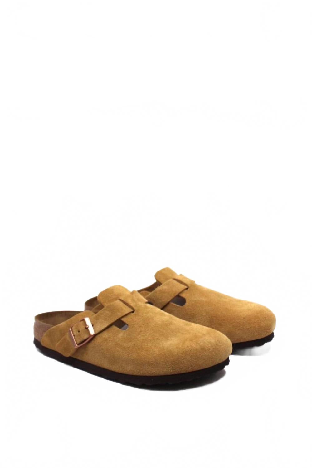 Women's Boston Suede Leather Clogs In Latte Cream