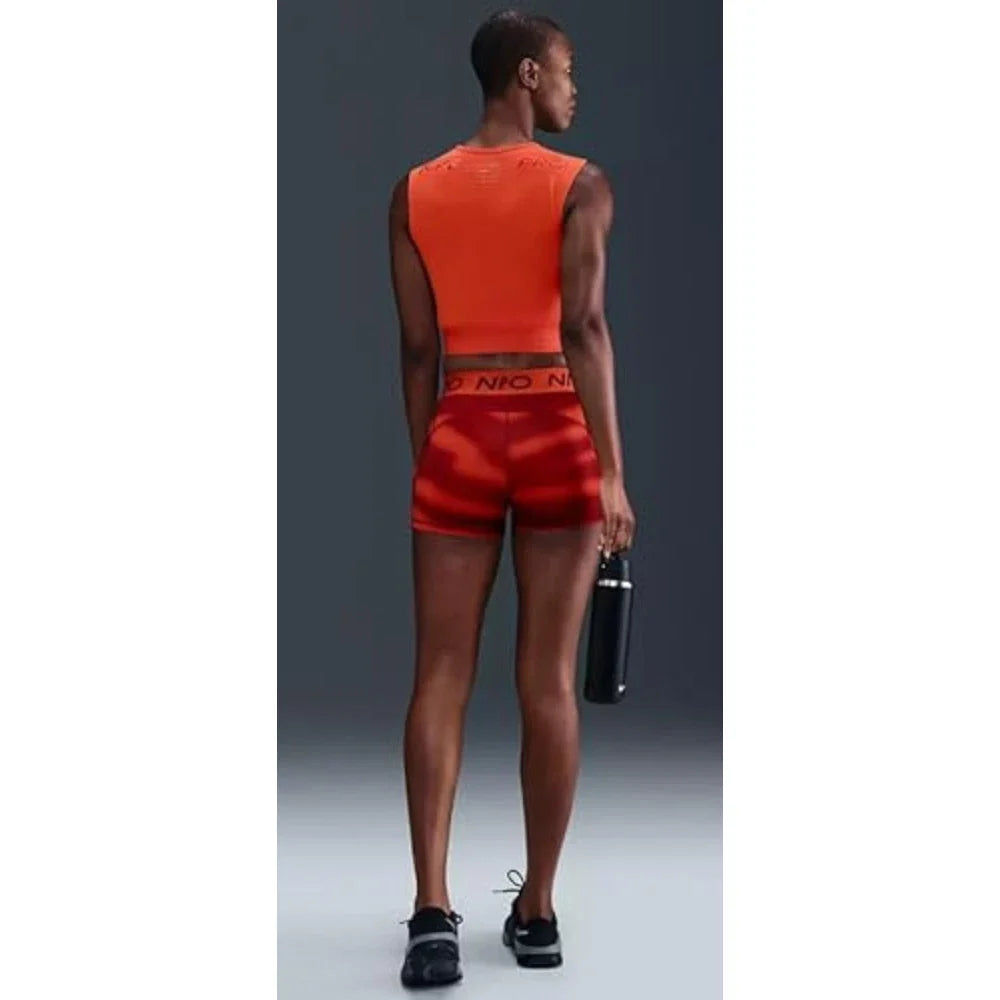 Women's Nike Pro IH7636-633 Shorts  Red 3" Inseam Mid Rise Training JAX866