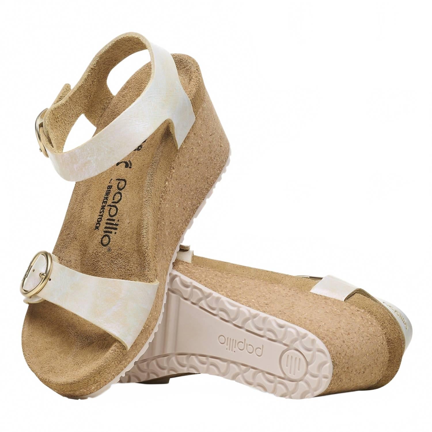 Women's Soley Ring-Buckle Leather Wedge Sandal - Narrow In Metallic Silver