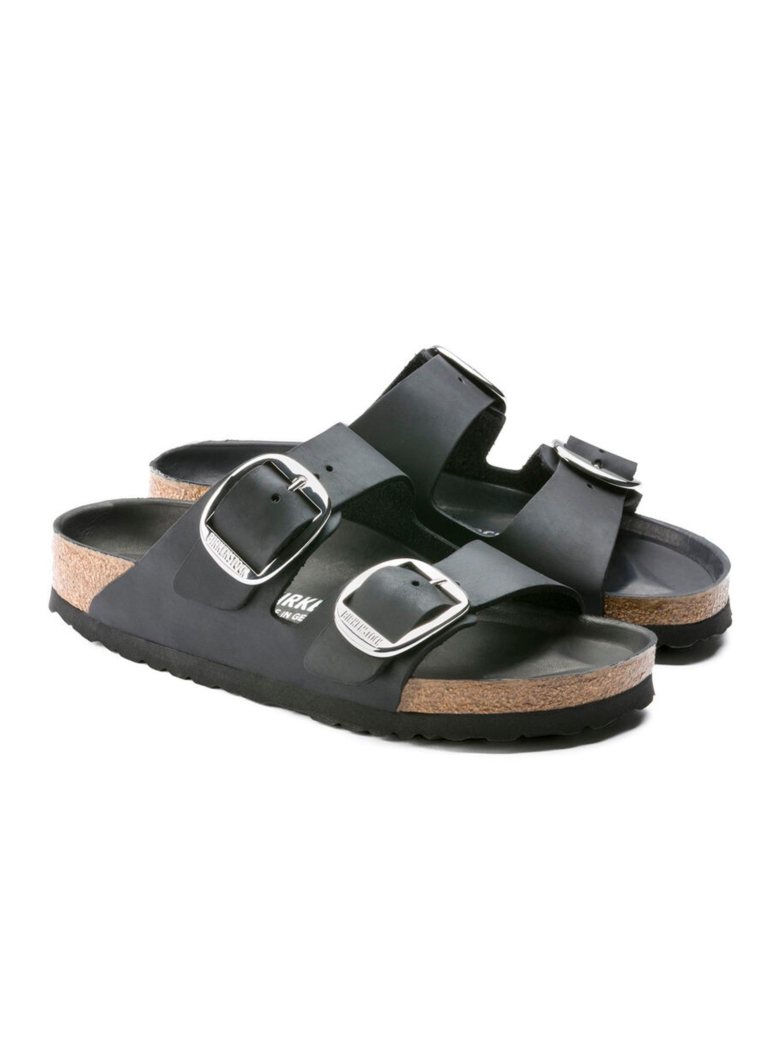 Elegant Double-Buckle Black Nubuck Sandals