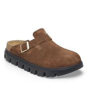 Unisex Boston Chunky Suede Leather Narrow Fit Clogs In Dark Tea Black