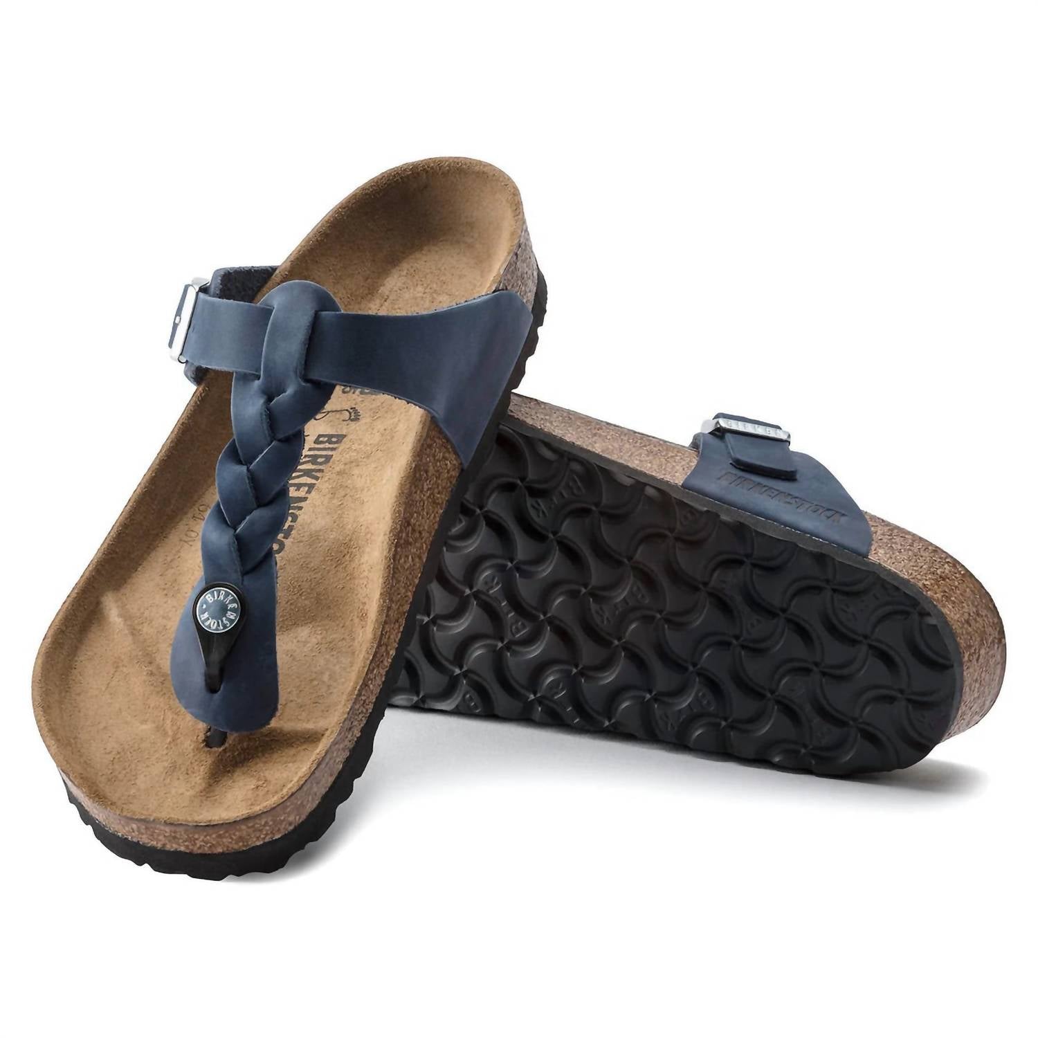 Women's Gizeh Braided Oiled Leather Sandal In Navy
