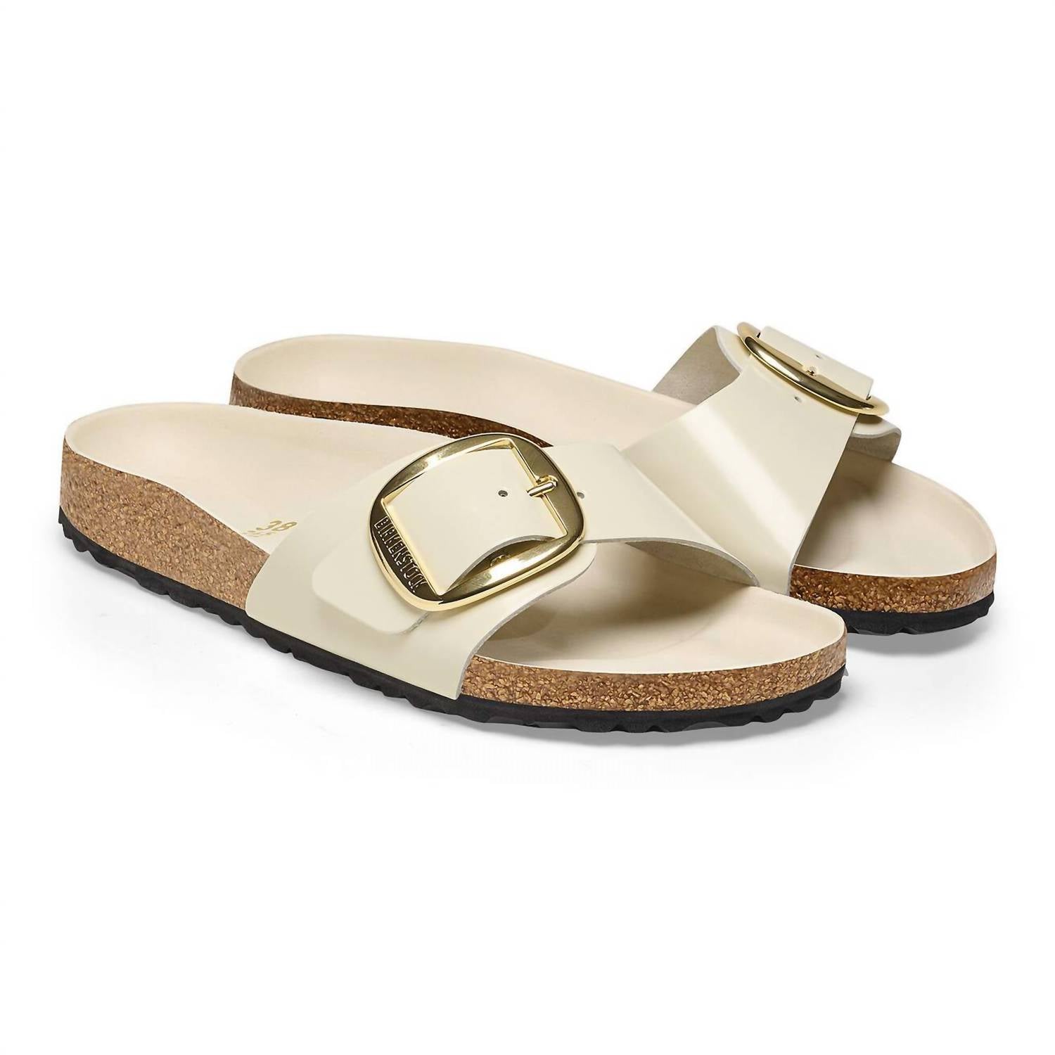 Women's Madrid Big Buckle Sandals - Narrow In High-Shine Ecru