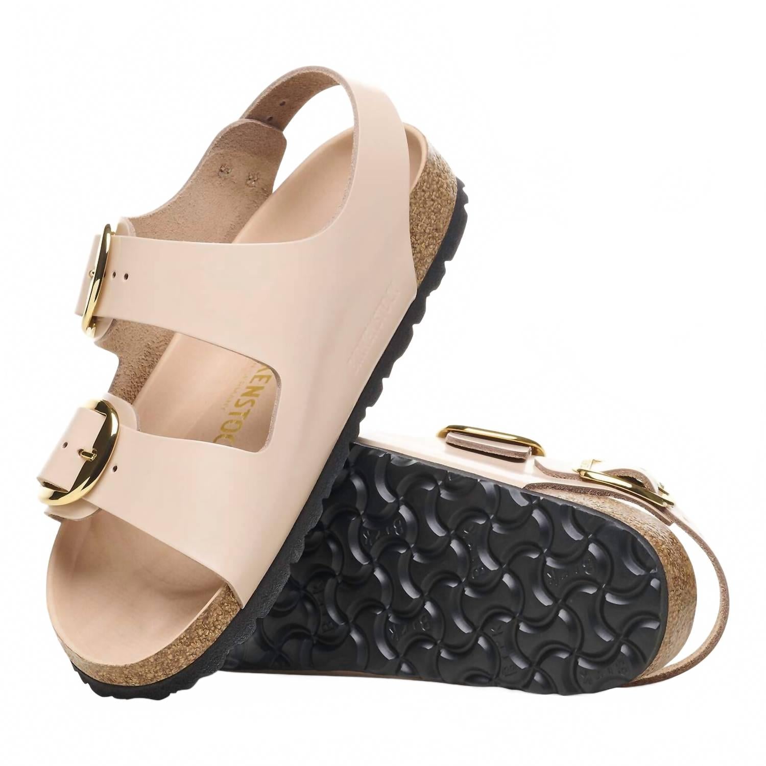 Women's Milano Big Buckle Sandals - Narrow In High-Shine New Beige
