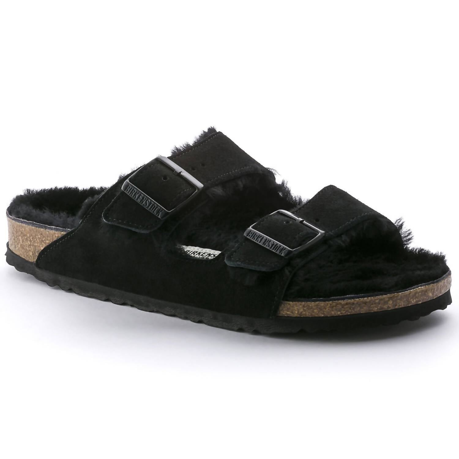 Men's Arizona Shearling Suede Sandals In Black