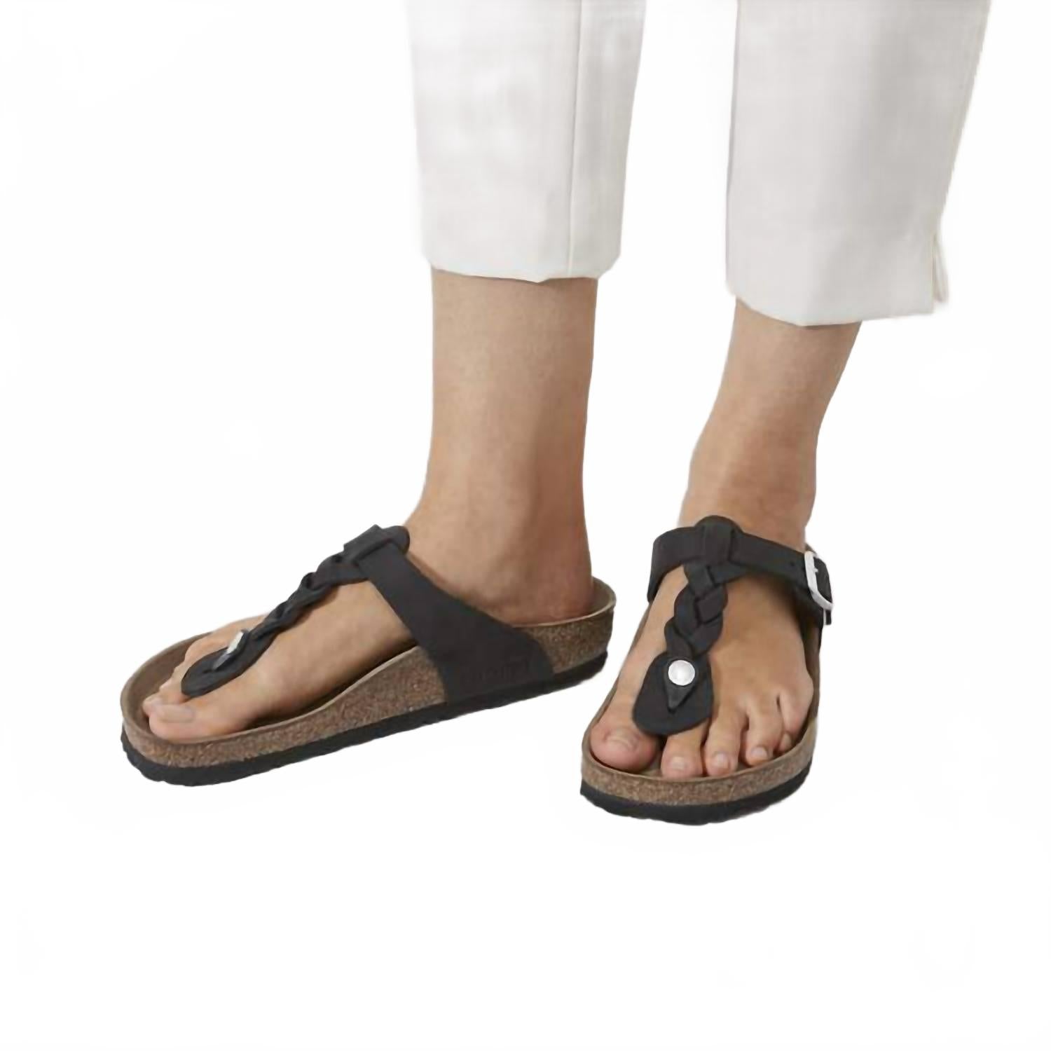 Women's Gizeh Braided Oiled Leather Sandals In Black