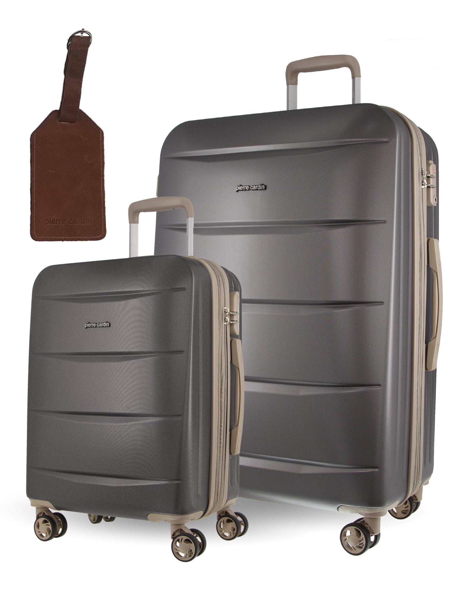 2pc Pierre Cardin Large Hard & Cabin Travel Luggage Set w/ Name Tag Graphite
