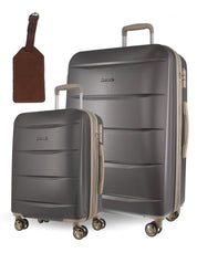 2pc Pierre Cardin Large Hard & Cabin Travel Luggage Set w/ Name Tag Graphite