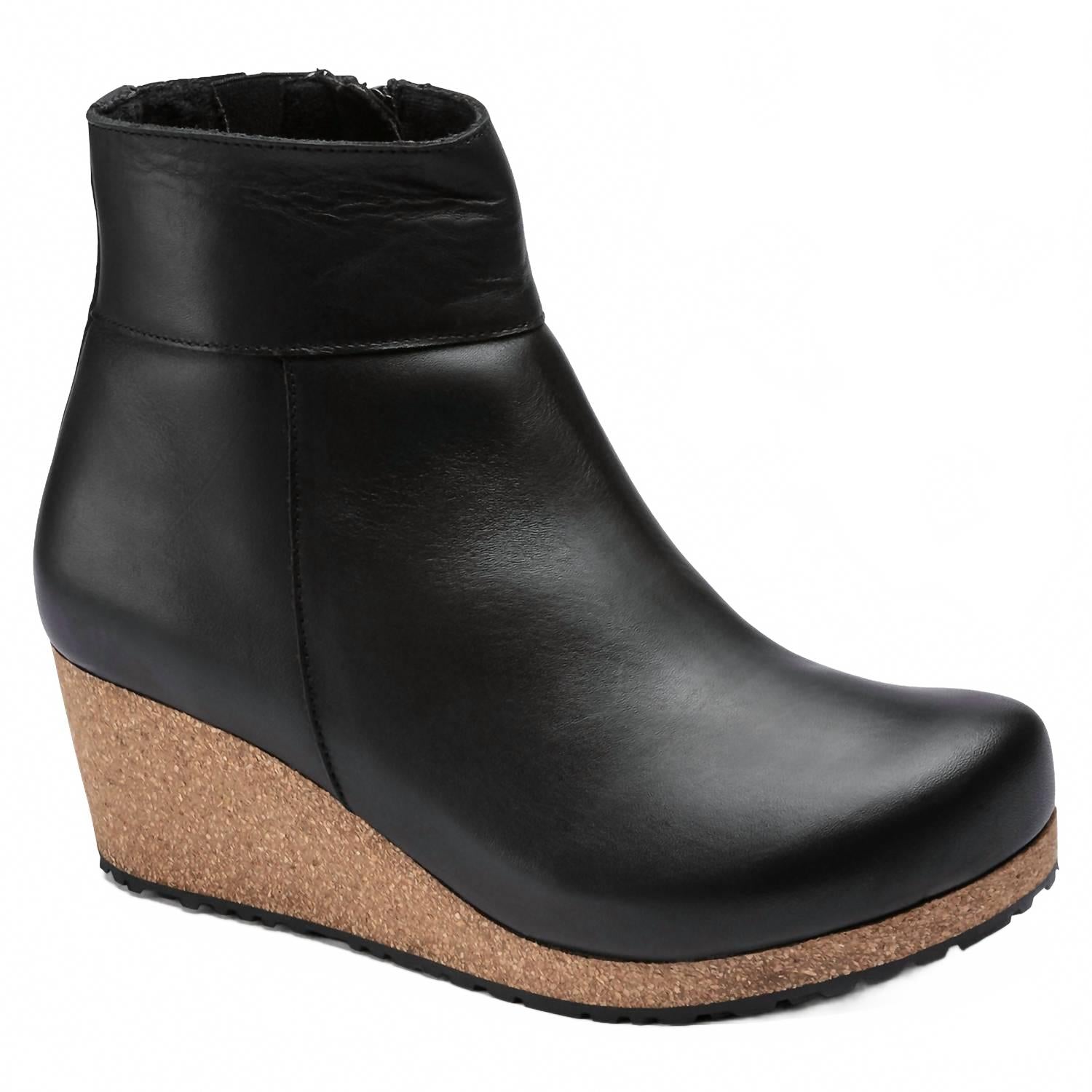 Women Ebba Leather Wedge Ankle Boots In Black