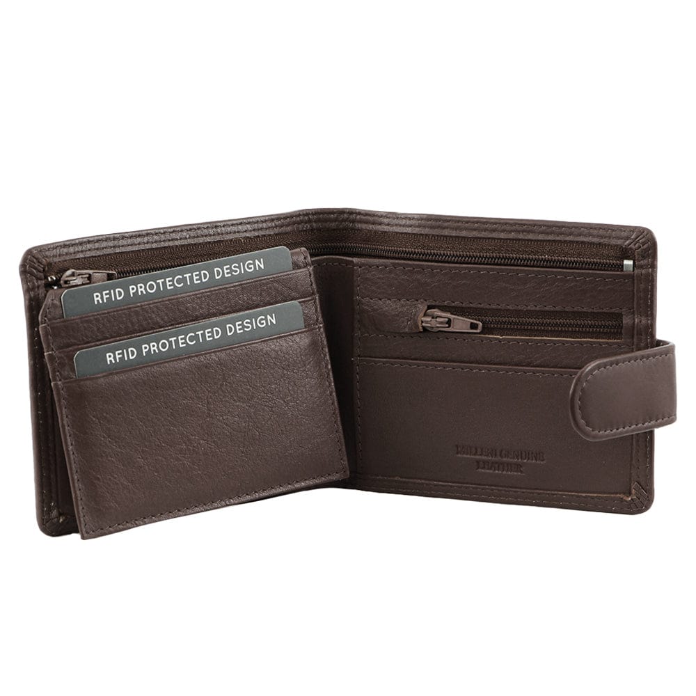 Milleni Men's Leather Tab Cash/Card RFID Protected Wallet 11x9.5cm Brown