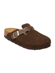 Suede Slide Sandals With Natural Leather Adjustable Strap